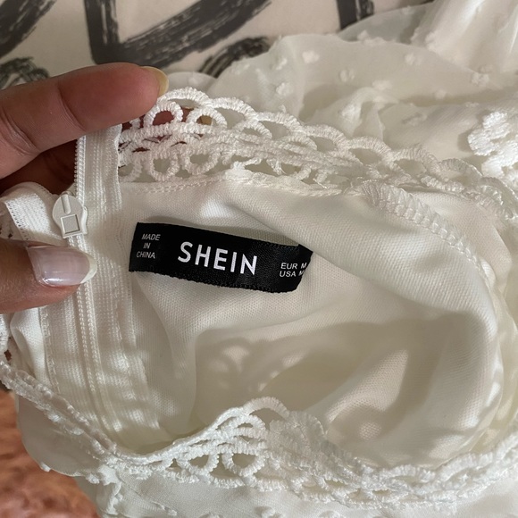 Lace Trim Swiss Dot Overlay White Dress SIZE: M - Picture 5 of 6